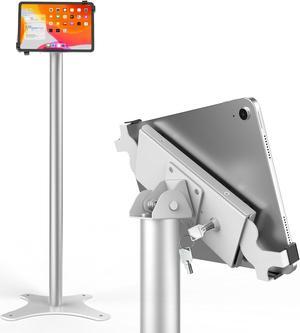 Beelta Universal Tablet Floor Stand Diagonal Clamp, Compatible with iPad 9.7 to 12.9 Inch, Durable Metal Construction, Anti-Theft, 145-degree Rotation, 360-degree Viewing, Unobstructed Access