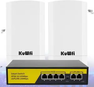 KuWFi Bundle of Goods 900Mbps Wireless WiFi Bridge and 6-Ports PoE Ethernet Network Switch