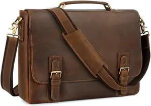 Kattee Men's Leather Satchel Briefcase, 15.6" Laptop Messenger Shoulder Bag Tote