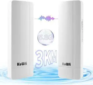 KuWFi 5.8G 3KM Gigabit Wireless WiFi Bridge Point to Point Outdoor Work for Starlink Satellite Signal Extend Outdoor Super Long Range WiFi Router Bridge 1000Mbps Ethernet Port 24V PoE Power 2-Pack