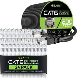 GearIT 24Pack 5ft Cat6 Ethernet Cable & 200ft Cat6 Cable