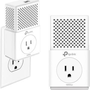 TP-Link AV1000 Powerline Ethernet Adapter - Gigabit Port, Plug&Play, Power Saving Mode, Noise Filtering, Extra Power Socket for Additional Devices, Ideal for Smart TV(TL-PA7010P KIT), White