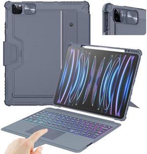 Nillkin iPad Pro 12.9 Case with Keyboard 6th Generation, 7 Backlight Colors, Magic Trackpad, Pencil Holder, Slide Camera Cover Compatible with iPad Pro 12.9 inch 5th/4th/3rd Generation, Grey