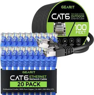 GEARit 20Pack 10ft Cat6 Ethernet Cable & 100ft Cat6 Cable