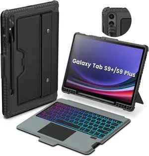 Nillkin for Samsung Galaxy Tab S9 Plus Detachable Keyboard Case with 7 Backlit, Kickstand, Trackpad, S Pen Holder, S9+ 5G Tablet Case 12.4''
