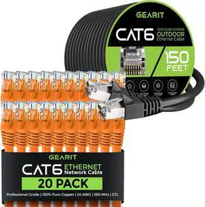 GEARit 20Pack 1ft Cat6 Ethernet Cable & 150ft Cat6 Cable
