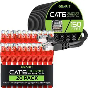 GearIT 20Pack 1ft Cat6 Ethernet Cable & 150ft Cat6 Cable