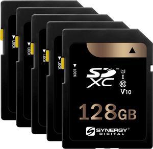Synergy Digital 128GB, SDXC UHS-I Memory Cards - Class 10, U1, 100MB/s, 300 Series - Pack of 5