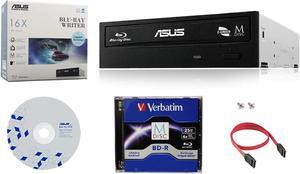 Asus 16X BW-16D1HT Internal Blu-ray Burner Drive Bundle with 1 Pack M-DISC BD, Cable Accessories and Mounting Screws (Supports BDXL and M-Disc, Retail Box)