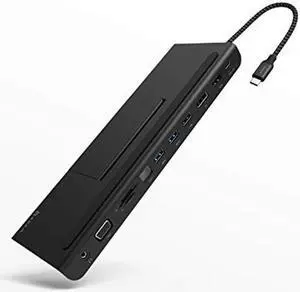 ADAM elements Hub Pro USB-C Docking Station - HDMI, VGA, DisplayPort - Ethernet - 3X USB Ports - USB-C with PD - SD and microSD Card Readers - 3.5 mm Audio Out - Built-in Phone Stand