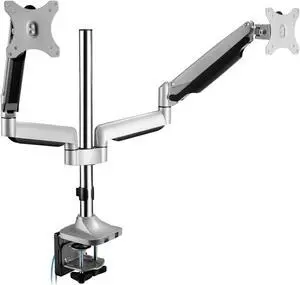 SIIG Dual Monitor Stand for 13" to 32", Premium Desk Mount with USB and Audio Ports, Height Adjustable, Tilt and Swivel, Max VESA 100x100mm, C-Clamp, Each Arm Holds 19.8 lbs (CE-MT2X11-S1)