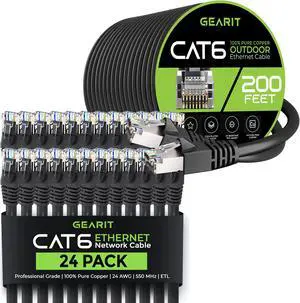GearIT 24Pack 1ft Cat6 Ethernet Cable & 200ft Cat6 Cable