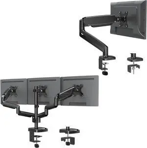 MOUNTUP Triple Monitor Desk Mount & Single Monitor Stand Bundle