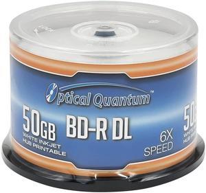 Optical Quantum 6X 50GB BD-R DL White Inkjet Printable Blu-ray Double Layer Recordable Media, 50-Disc Spindle