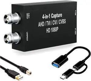 AHD Capture Card with Loopout, 1080P AHD/TVI/CVI/CVBS/AV/RCA to USB 3.0 Video Capture Card, BNC to USB Capture Card for Streaming Game Streaming Video Recording for Windows, Linux, OS