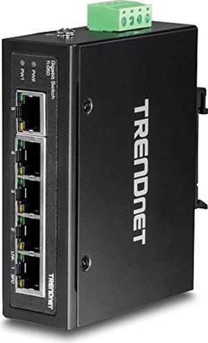 TRENDnet 5-Port Hardened Industrial Gigabit DIN-Rail Switch, 10 Gbps Switching Capacity, IP30 Rated Network Switch (-40 to 167 oF), DIN-Rail and Wall Mounts Included, Lifetime Protection,Black,TI-G50