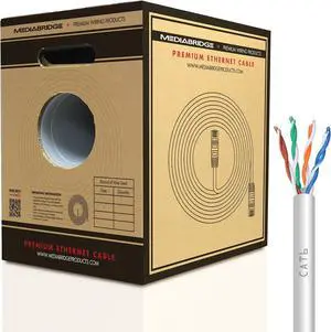 Mediabridge Pure Copper Cat6 Cable (500 Feet, White) - 10Gbps Ethernet, Solid, in-Wall Rated, w/Premium Snagless Pull-Out Box - (Part# C6-500-WHITE)