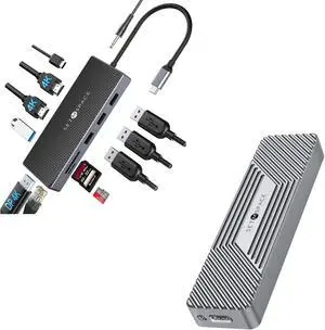 SETMSPCE Docking Station(Three Monitors), NVMe Enclosure 10 Gbps and 6Gbps NGFF SATA Enclosure
