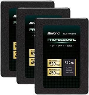 Inland Professional 3 Pack 512GB SSD SATA III 6Gb/s 2.5" 7mm TLC 3D NAND Internal Solid State Drive (3x512GB)