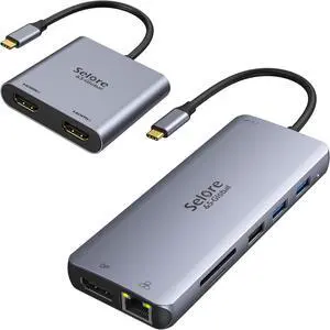 USB C to Dual HDMI Adapter, 12 in 1 USB C Docking Station to Dual 4K HDMI+DP Port+2 USB3.0+2 USB 2.0+SD/TF+PD+Ethernet+3.5mm Audio for Dell/Surface/HP/Lenovo Laptop