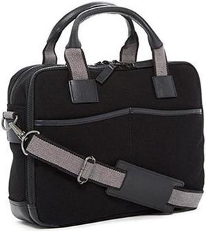 Jack Georges Men's Canvas Zippered Briefcase in Cotton Canvas Trimmed with Rawhide Buffalo Leather #CV230 (Black)