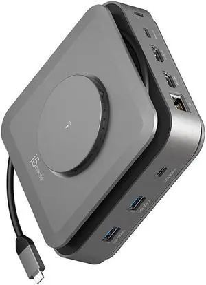 j5create USB-C Dock Dual 4K HDMI - Supports Dual Extended 4K Display for Windows and M1/M2/M3 MacBook, Built-in 15W Magnetic Wireless Charger, USB-A x 2, USB-C x 2, Gigabit ethernet (JCD3199)
