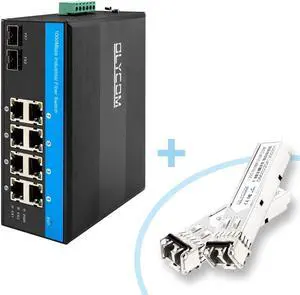 OLYCOM POE Network Switch Industrial 8Port Gigabit Ethernet Din Rail Mounted IP40 with 2pcs Industrial 1000Base-SX 850nm Dual Fiber MM 550m LC