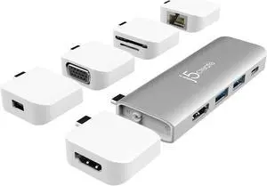j5create USB-C Multi-Display Modular Hub | HDMI x 2, Mini DisplayPort, VGA, PD 100W, RJ-45 Ethernet, USB-A x 2, USB Type-C x 1, SD Card Reader for MacBook Pro/Air, iPad Pro 2021/2020/2018 (JCD389)