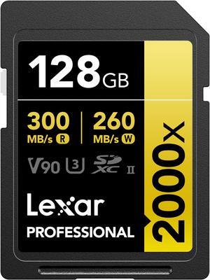 Lexar 128GB Professional 2000x SDXC Memory Card, UHS-II, C10, U3, V90, Full-HD & 8K Video, Up To 300MB/s Read, for DSLR, Cinema-Quality Video Cameras (LSD2000128G-BNNNU)