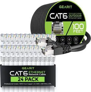 GearIT 24Pack 3ft Cat6 Ethernet Cable & 100ft Cat6 Cable
