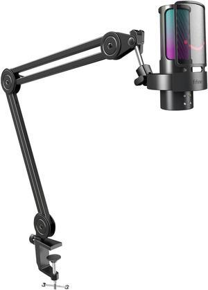 FIFINE Recording Microphone and Heavy Duty Boom Arm, USB PC Mic with RGB Control, 4 Polar Patterns, Headphone Jack, Pop Filter, Stand for Streaming, Podcasts, Recording on Mac/PS4/PS5 (A8Plus+BM63)