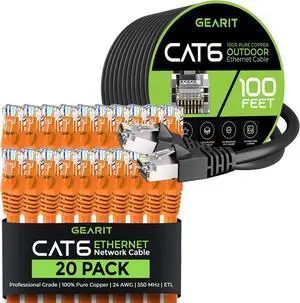 GEARit 20Pack 5ft Cat6 Ethernet Cable & 100ft Cat6 Cable