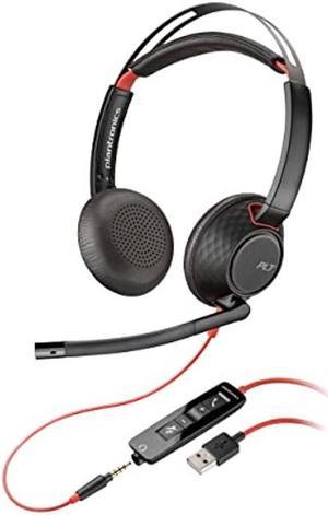 Poly - Blackwire 5220 USB-A Headset (Plantronics) - Wired, Dual Ear (Stereo) Computer Headset with Boom Mic - USB-A, 3.5 mm to connect to your PC, Mac, Tablet and/or Cell Phone