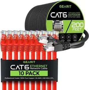 GEARit 10Pack 5ft Cat6 Ethernet Cable & 200ft Cat6 Cable