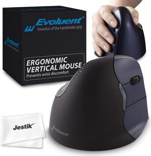 Evoluent Mouse VM4RW - VerticalMouse 4, Right Hand Ergonomic Design, Evoluent Vertical Mouse with Wireless Connection for Comfort and Precision, Plus Jestik Microfiber Cloth (Regular Size)