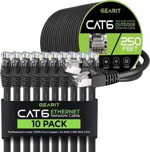 GearIT 10Pack 3ft Cat6 Ethernet Cable & 250ft Cat6 Cable