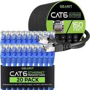 GearIT 20Pack 3ft Cat6 Ethernet Cable & 150ft Cat6 Cable