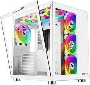 Apevia Prism-Elite-WH Prism Elite Mid Tower ATX Gaming PC Cube Case w/ 7X 120mm PWM ARGB Fans, 366 RGB Modes, Dual Tempered Glass Panels, 360mm Radiator Support, 2X USB3.0, 2X USB 2.0, White