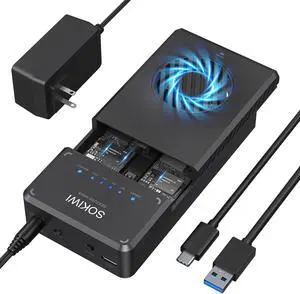 NVMe M.2 Duplicator Dual-Bay Offline Clone Tool-Free, Sokiwi 10Gbps NVMe Docking Station with Cooling Fan,NVMe M.2 SSD Enclosure for NVMe PCIe Size 2230/2242/2260/2280(up to 8TB)