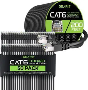 GEARit 50Pack 1.5ft Cat6 Ethernet Cable & 200ft Cat6 Cable