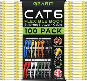 GearIT Cat6 Ethernet Cable 0.5 ft / 6 in (100-Pack) - Network/Internet Patch Cable - Yellow