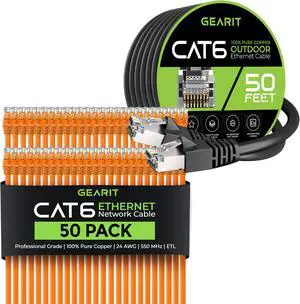 GearIT 50Pack 1ft Cat6 Ethernet Cable & 50ft Cat6 Cable