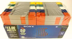 50 Pack Sony Floppy Disk Diskettes 3.5" MFD-2HD Assorted Colors IBM Formatted