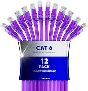 Maximm Cat 6 Ethernet Cable 40 Ft, (12-Pack) Cat6 Cable, LAN Cable, Internet Cable, Patch Cable and Network Cable - UTP (Purple) 40 Feet ethernet Cord