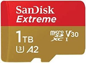 SanDisk 1TB Extreme microSDXC UHS-I Memory Card with Adapter - Up to 190MB/s, C10, U3, V30, 4K, 5K, A2, Micro SD Card- SDSQXAV-1T00-GN6MA, Gold/Red