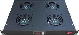 Rack Mount Fan - 4 Fans Server Cooling System - 1U 19" Rackmount Cabinet Panel w/Adjustable Temperature Control (Heat Monitor - Digital Display) Alarm Sensor (Overheat Air Flow Exhaust) Tupavco TP1701