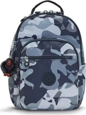Kipling Women's Seoul Small Backpack, Durable, Padded Shoulder Straps with Tablet Sleeve, Bag, Cool Camo Grey, 10.5''L x 13.75''H x 6.75''D (KI56110HX)