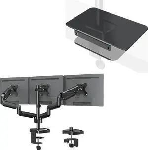 MOUNTUP Triple Monitor Stand Mount for Glass Desk, with Desk Reinforcement Plate - 3 Monitor Desk Mount for Computer Screens Up to 27 inch, Triple Monitor Arm with Gas Spring, Heavy Duty Monitor Stand