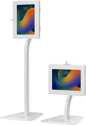 Anti-Theft Height Adjustable Kiosk Floor Stand CTA Secure Lockable Store Kiosk W/Height Adjustable Mechanism | for iPad 7/8/9 iPad Pro 11" Inch Samsung & Microsoft Tablets - White (PAD-PARAFDW)