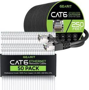 GearIT 50Pack 1ft Cat6 Ethernet Cable & 250ft Cat6 Cable